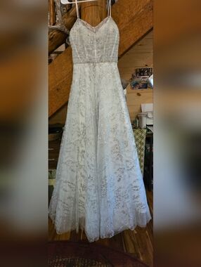 New, B. Darlin Sparkling White Silver Sequin Gown with Spaghetti Straps